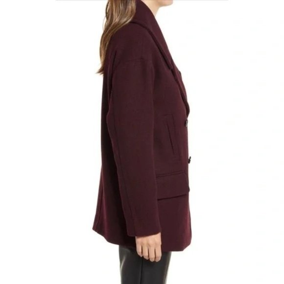 🆕NORDSTROM Double Breasted Elongated Peacoat Burgundy Small - Picture 3 of 13
